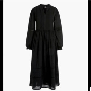 J.Crew Factory Pintuck Clipdot Cotton Fabric Black Midi Dress(L)